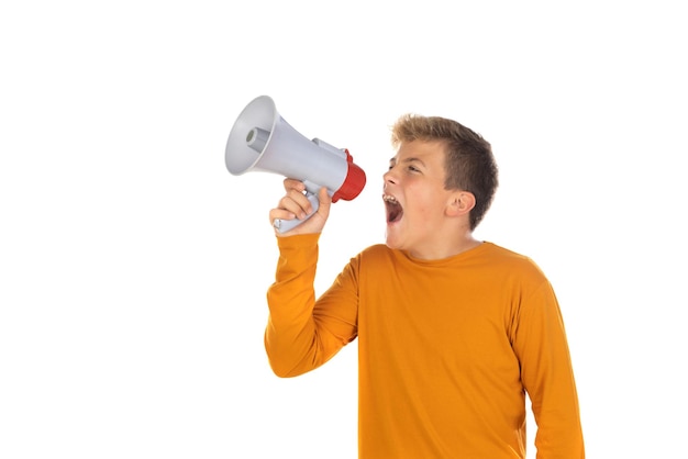 Blonde teenager boy with yellow tshirt