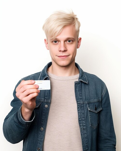 Foto blonde tiener in een wit shirt met geld in zijn handen generatieve ai