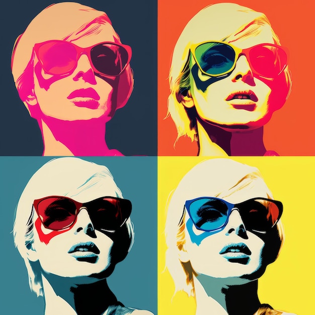 Blonde vrouw in pop art stijl levendige portretten geïnspireerd door Andy Warhol