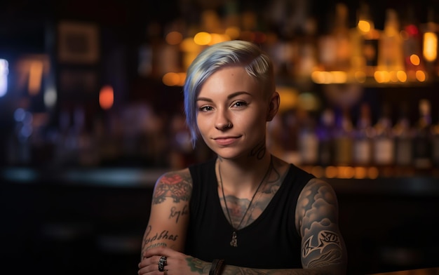 Blonde vrouwelijke barman Crafting the Perfect Cocktail Generative AI