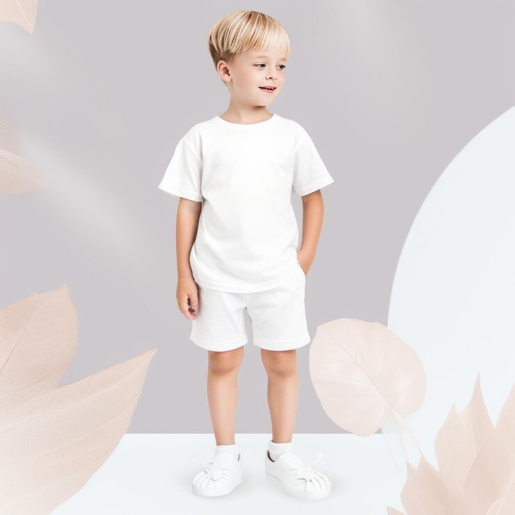 Blonde White Boy Full Body White Short A Captivating UXUI Design for Children's Clothing Detail P