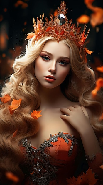 Blonde woman in autumn crown generated by AI