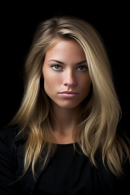 Photo blonde woman on black portrait