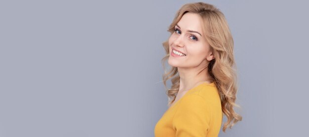 Blonde woman blond woman portrait express positive emotions smooth face skin Woman isolated face