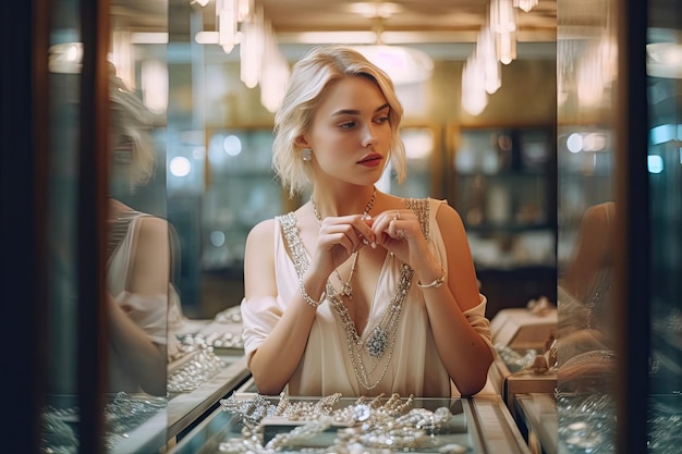 Photo blonde woman crafting in jewellery shop