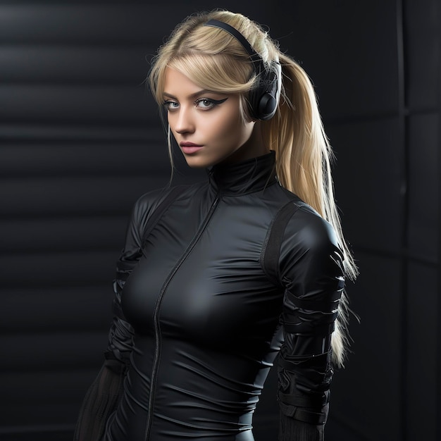 blonde woman dressed in leather clothes