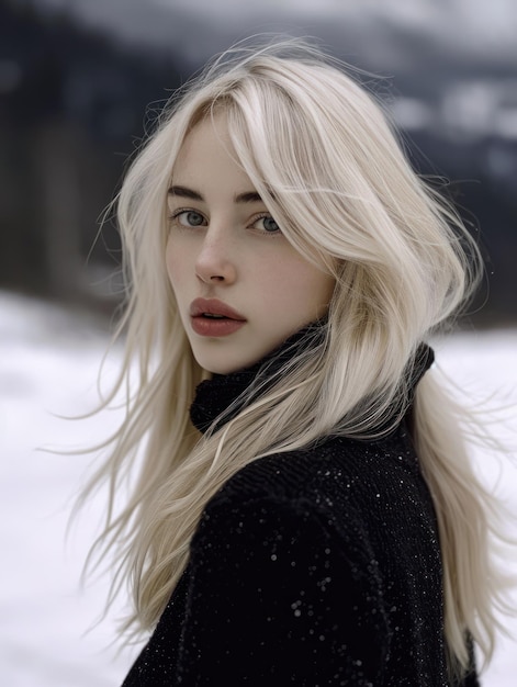 blonde woman on a snow mountain