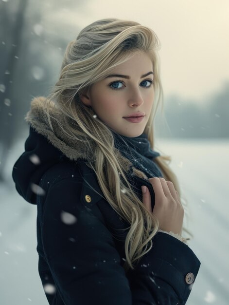 blonde woman on a snow mountain