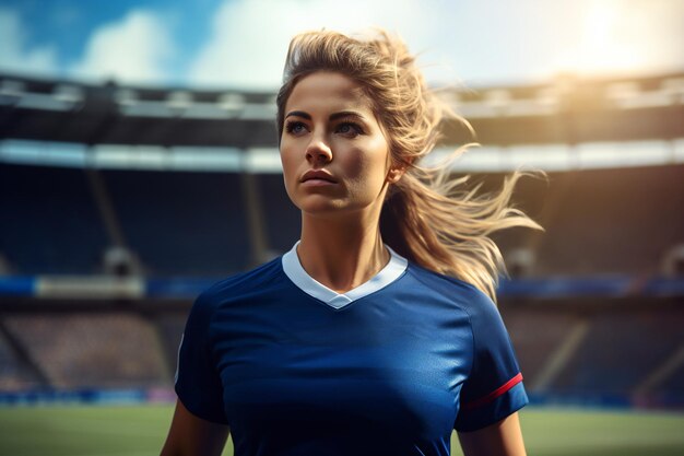 Blonde Woman Soccer Player in Stadium