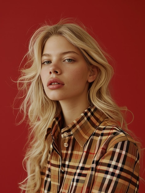 blonde woman wearing Burberry Shirt