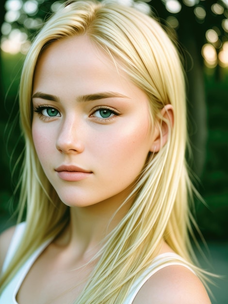 A blonde woman with blue eyes and green eyes