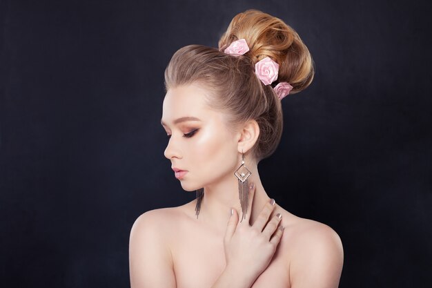 Blonde Woman with Bridal Hairstyle