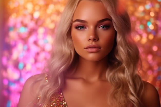 A blonde woman with a glittery look