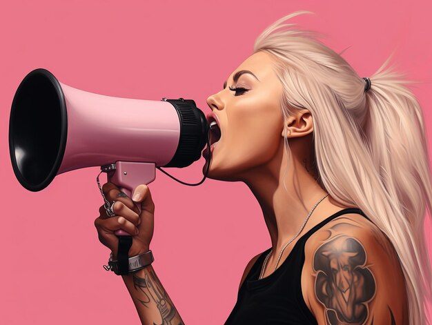 blonde woman with megaphone