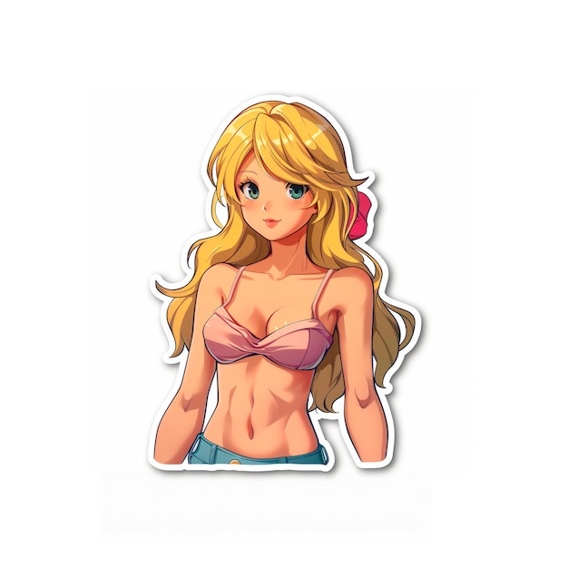 Photo blondehaired girl in bra top generative ai