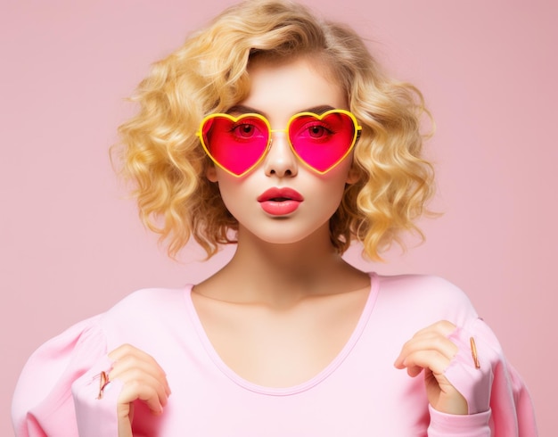 Blondie girl in pink glasses