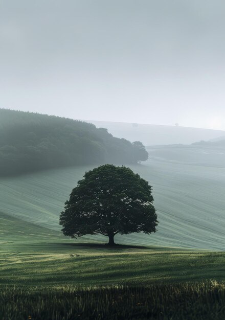 Photo blonely tree in a field of green