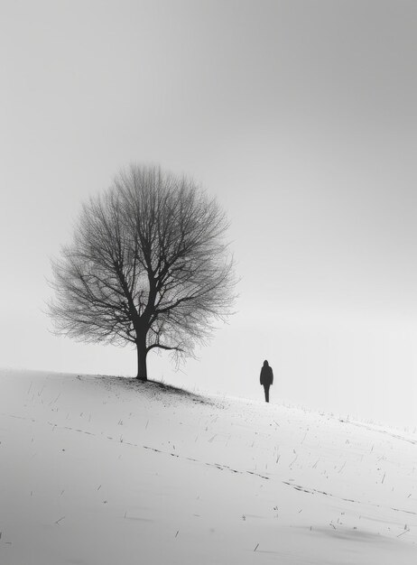 BLonely Tree in Snowy Field