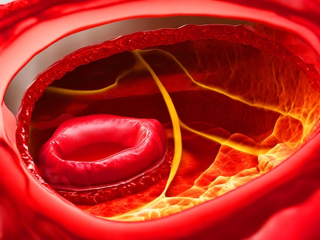 Photo blood cell lysis inside the blood vessel real anatomy in high had photo realistic high definition