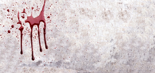 Blood on cement wall or concrete surface texture for background. Copy space