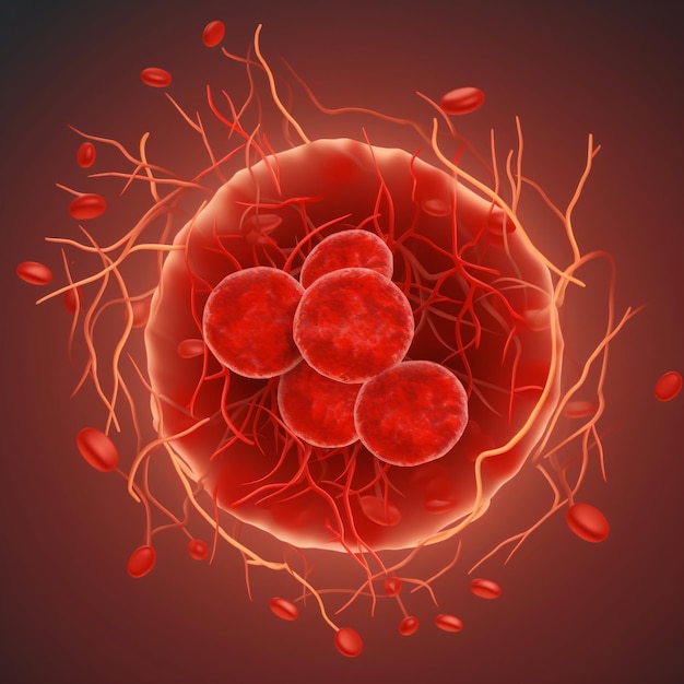 Blood clot in vessel made of red blood cells platelets and fibrin protein strands Thrombus 3D illustration