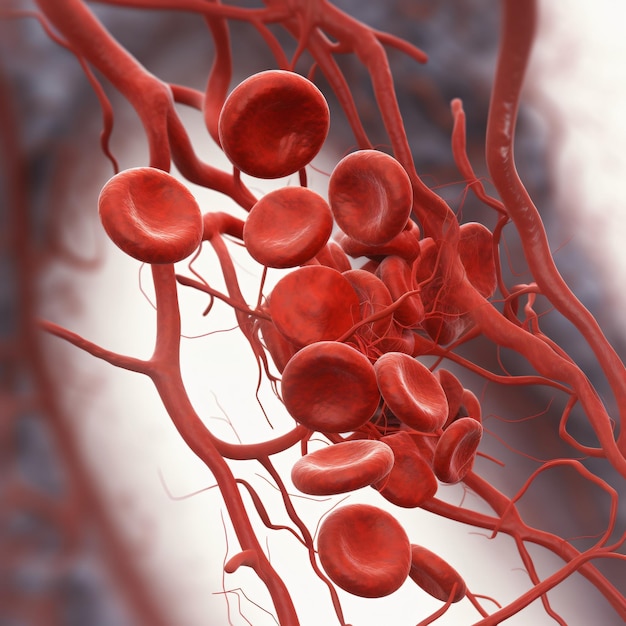 Photo blood clot in vessel made of red blood cells platelets and fibrin protein strands thrombus 3d illustration