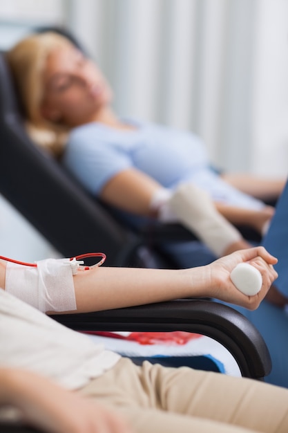 Blood donation room with two patients