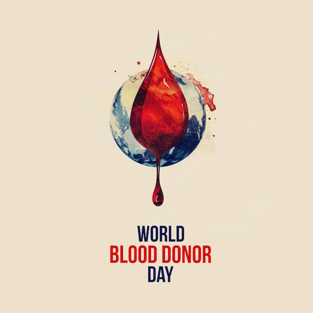 사진 세계 혈액 기증 날 에 대한 피 한 방울 과 지구 의 표현 이 반전 된 색 으로