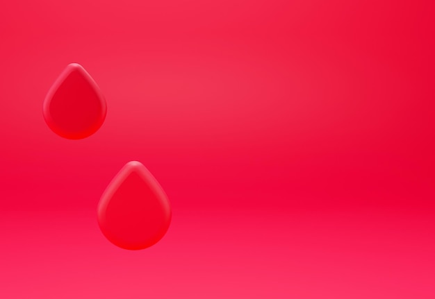 Gocce di sangue su sfondo rosso. illustrazione di rendering 3d.