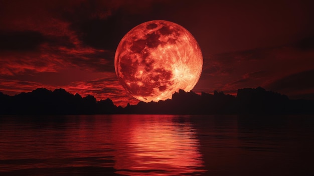 Blood Moon Over Water Premium AI generated image Blood Moon Over Water Premium AI generated image