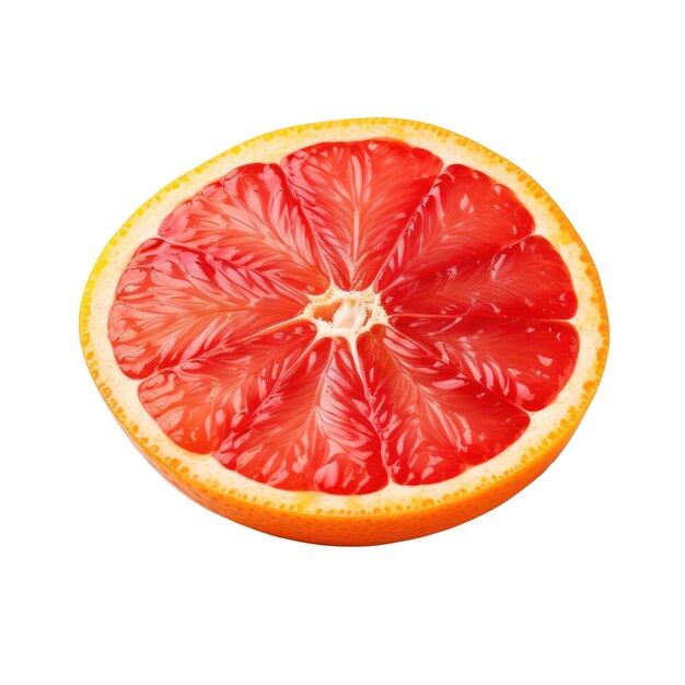 Blood orange or grapefruit slice isolated on white transparent background Ripe citrus fruit cut view from above