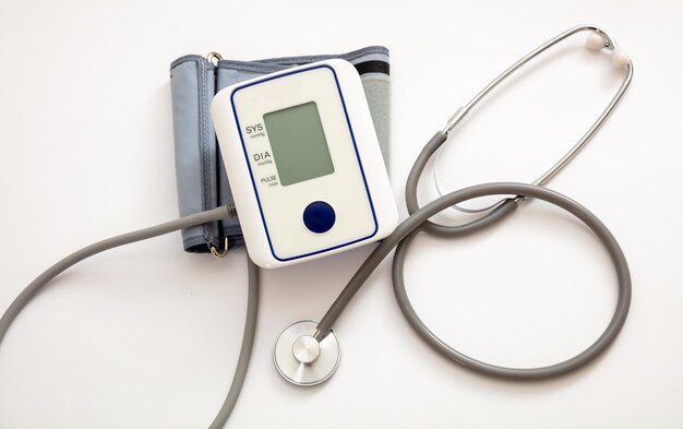 Photo blood pressure meter medical electronic tonometer isolated on white background