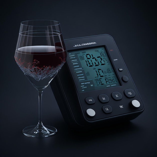 blood pressure monitor with a glass of wine