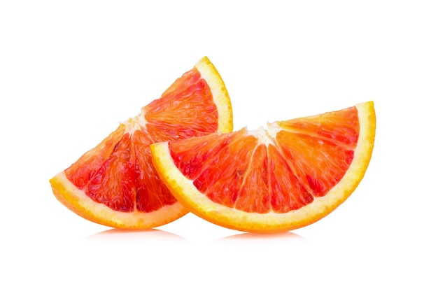 Blood red orange slice isolated on white background