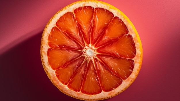 Blood red orange slice Top down view