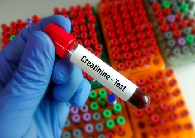크레아티닌 검사를 위한 혈액 샘플 신장 또는 신장 질환 진단