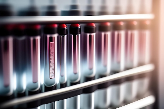 Blood sample test tubes in rack on white background laboratory working medical and healthcare tests