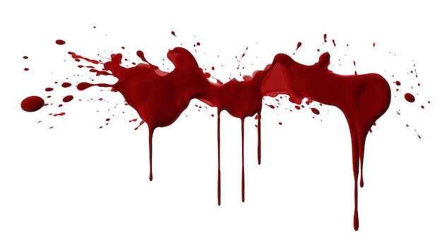 Photo blood splash smudges and splashes of red liquid on a white background red ink splatters and drips