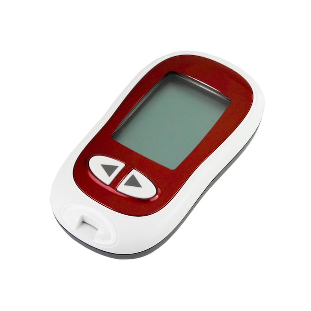 Photo blood sugar test equipment against white background