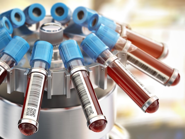 Photo blood test tubes in centrifuge medical laboratory concept