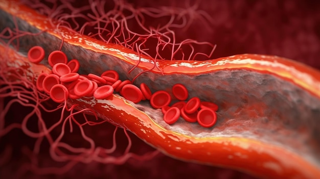 Photo blood vessel hemoglobin closeup medical venous structure dark background ai generated