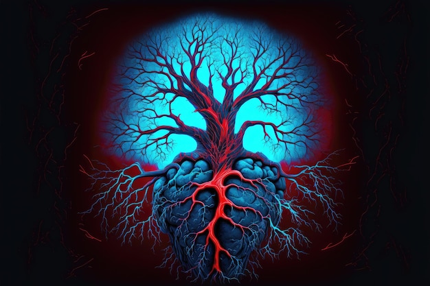 Blood vessel in muscle glow in the dark abstract background