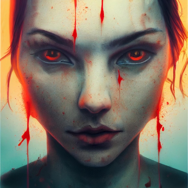 Photo bloodied woman looking at camera horror illustration