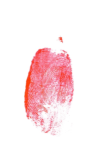 Foto impronta digitale sanguinante isolato su uno sfondo bianco