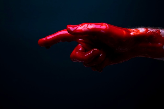写真 暗い背景のハロウィーンのホラーコンセプトに対する血まみれの手