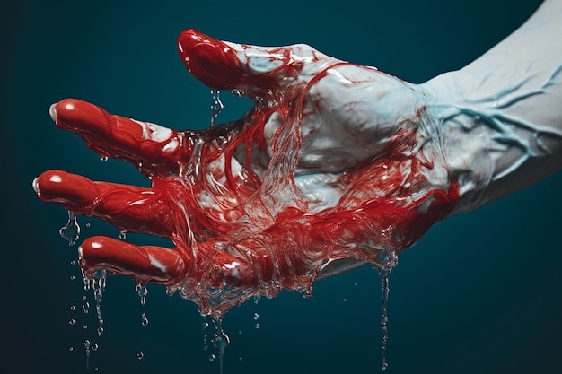 Photo a bloody hand with blood dripping down the middle.
