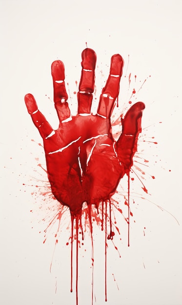 Foto stampa di mano rossa sanguinosa su uno sfondo bianco illustrazione horror di halloween