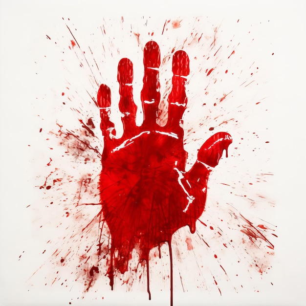 Photo bloody red hand print against a white background halloween horror illustration