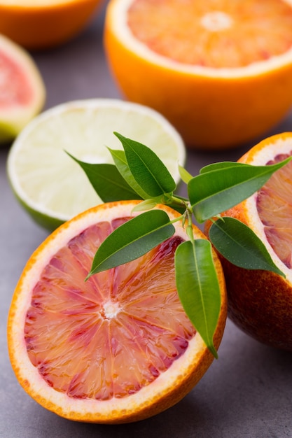 Bloody Sicilian oranges and figs. Shallow depth of field.