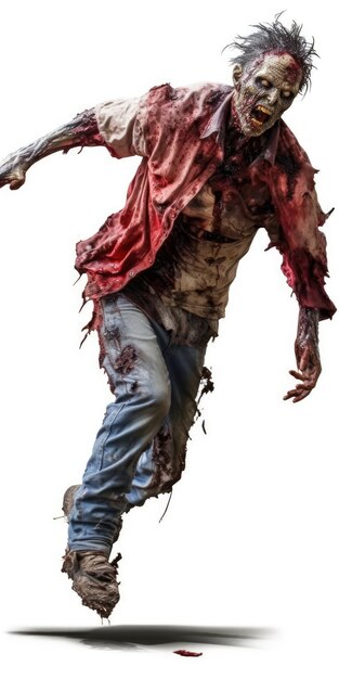 Photo bloody zombie isolated on white background